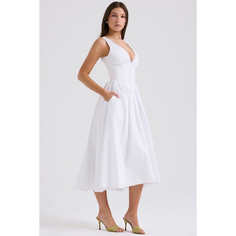 House of CB Emmelina White Cotton Corset Sundress Size Medium - Picture 3 of 14